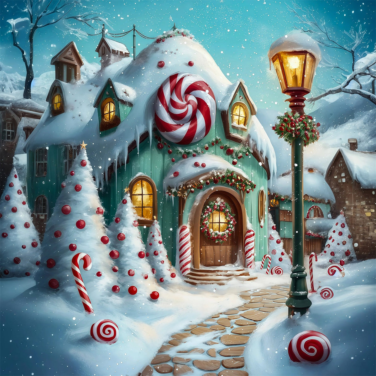 Décor De Bonbons De Noël Chemin Enneigé Des Chalets En Pain D'Épice Décor De Noël Intérieur RR69-18