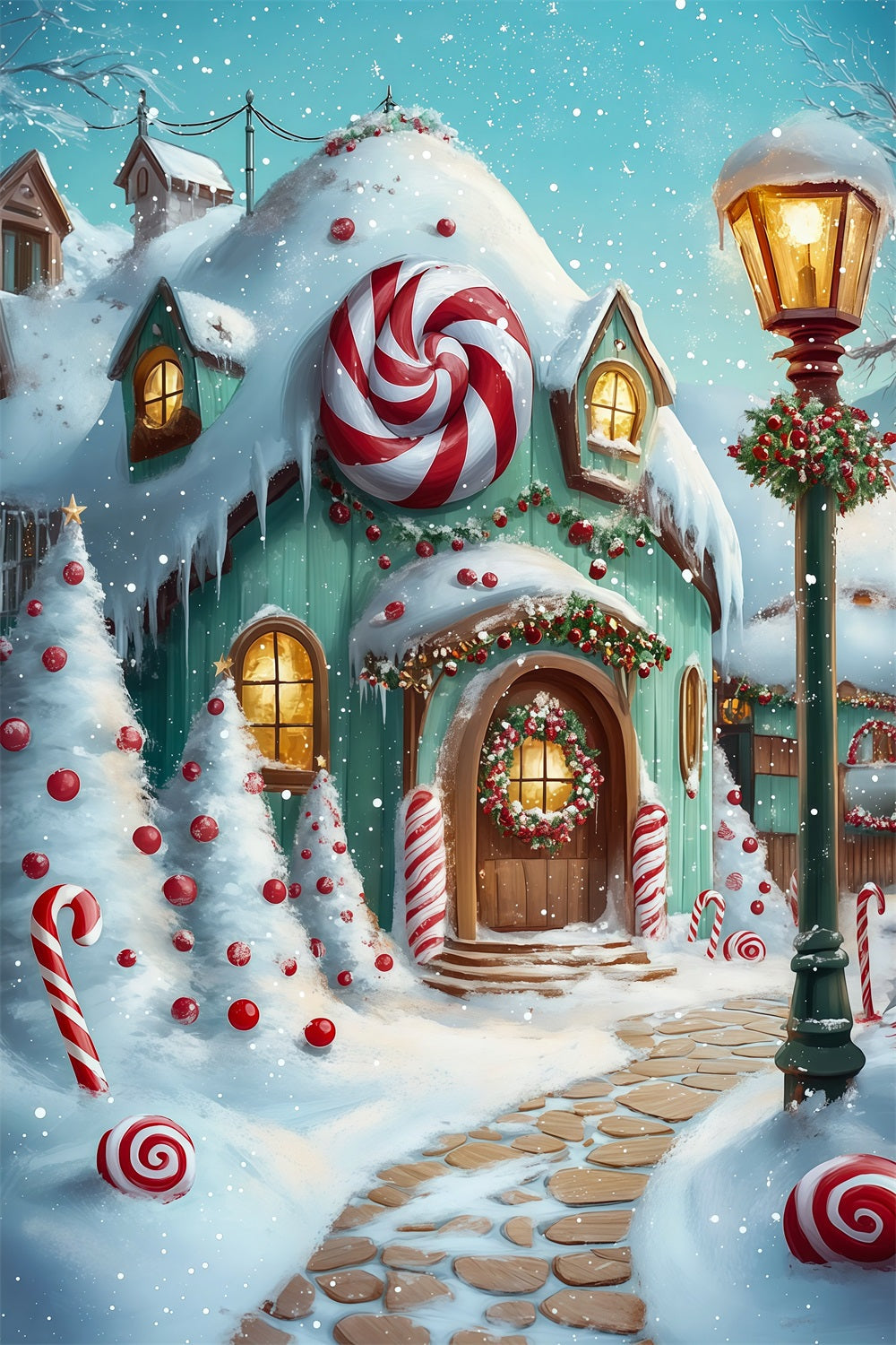 Décor De Bonbons De Noël Chemin Enneigé Des Chalets En Pain D'Épice Décor De Noël Intérieur RR69-18
