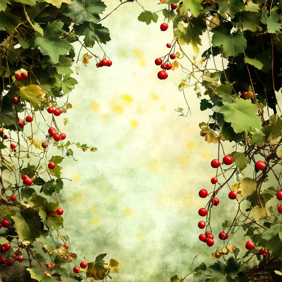 Décor De Verdure De Noël Cadre De Feuilles Vertes De Baies Fond Photo De Noël RR69-20