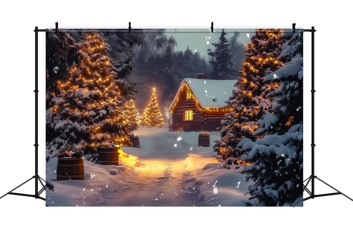 Décor De Noël D'Hiver Chalet Chaleureux Aux Reflets De Pin Fond En Mousseline De Noël RR69-26
