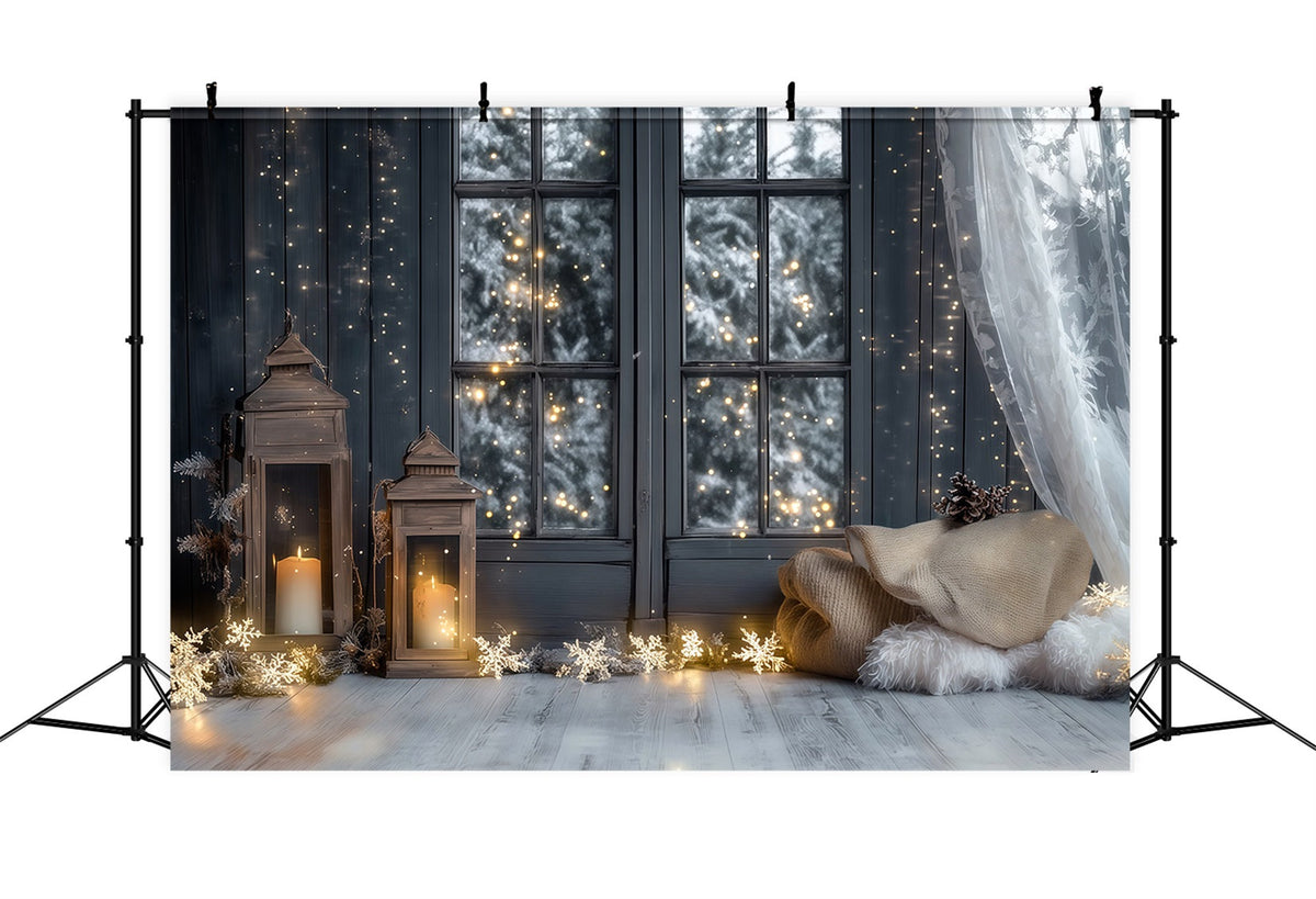 Fond De Lumières De Noël Vue De La Lanterne À Fenêtre Givrée Décor Intérieur De Noël RR69-27