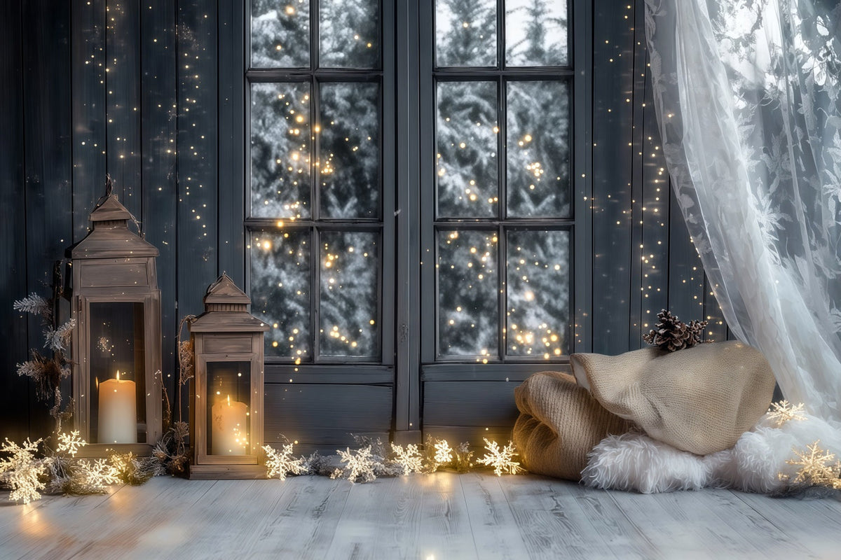 Fond De Lumières De Noël Vue De La Lanterne À Fenêtre Givrée Décor Intérieur De Noël RR69-27