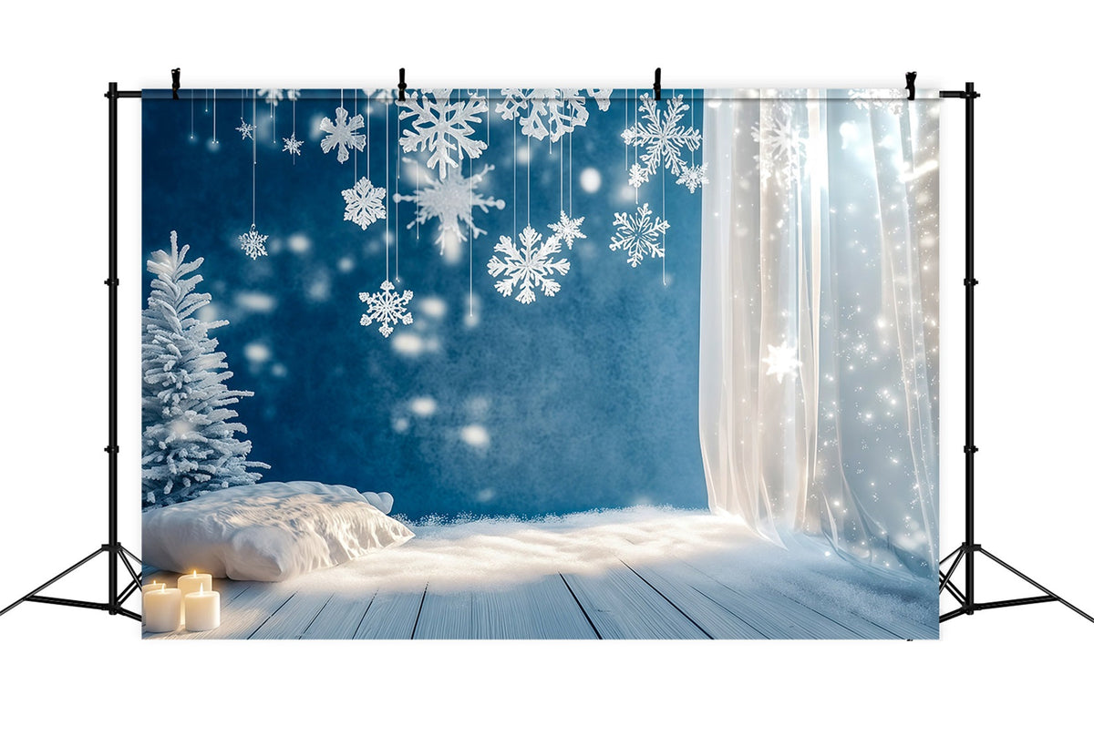 Fond De Noël Simple Rideau De Flocons De Neige Givrés Fond Mural De Noël RR69-30
