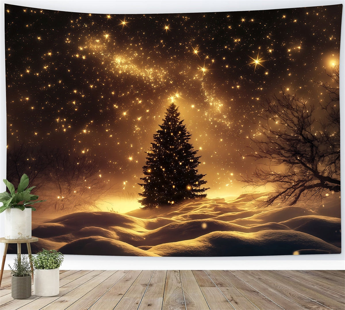 Décor De Neige De Noël Arbre Doré Étoilé Du Champ De Neige Décors Photo De Noël RR69-38