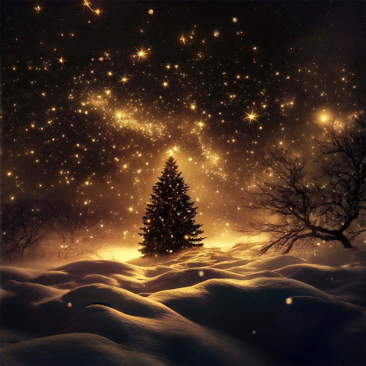 Décor De Neige De Noël Arbre Doré Étoilé Du Champ De Neige Décors Photo De Noël RR69-38