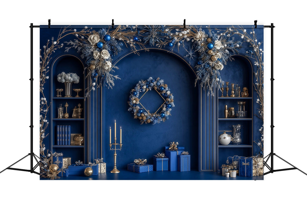 Fond Bleu De Noël Décoration D'Arche Bleue Givrée Décors Photographiques De Noël RR69-46