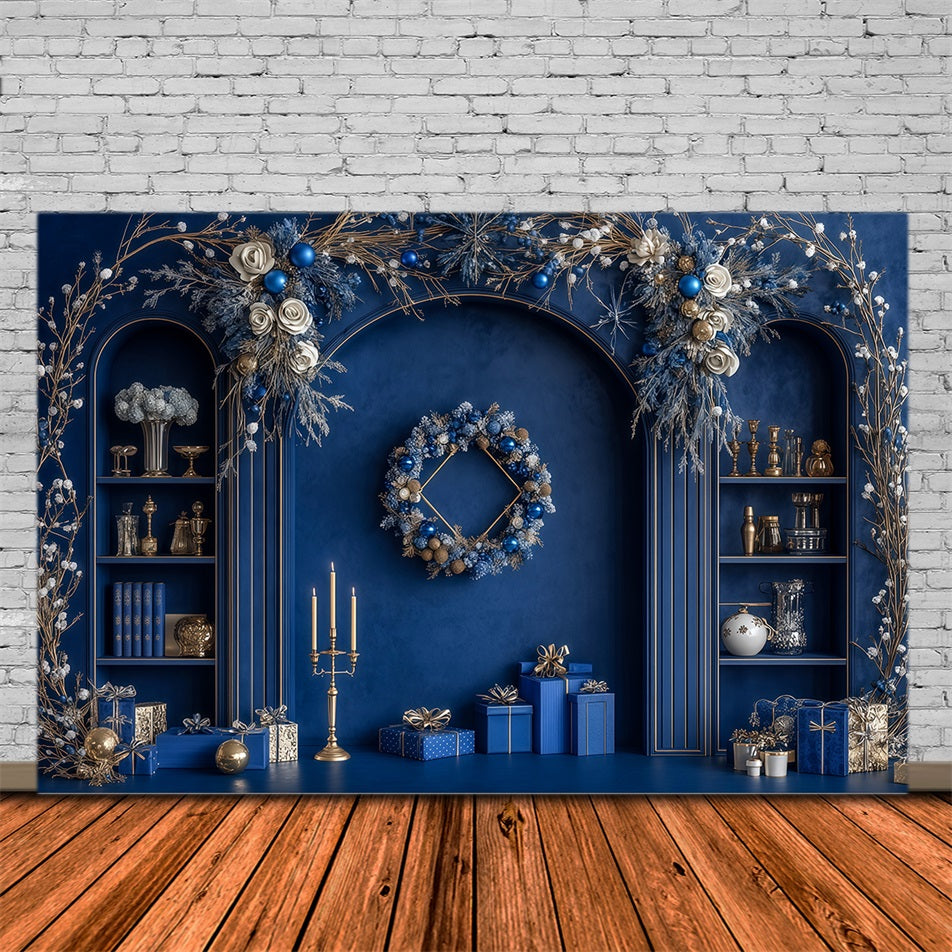 Fond Bleu De Noël Décoration D'Arche Bleue Givrée Décors Photographiques De Noël RR69-46
