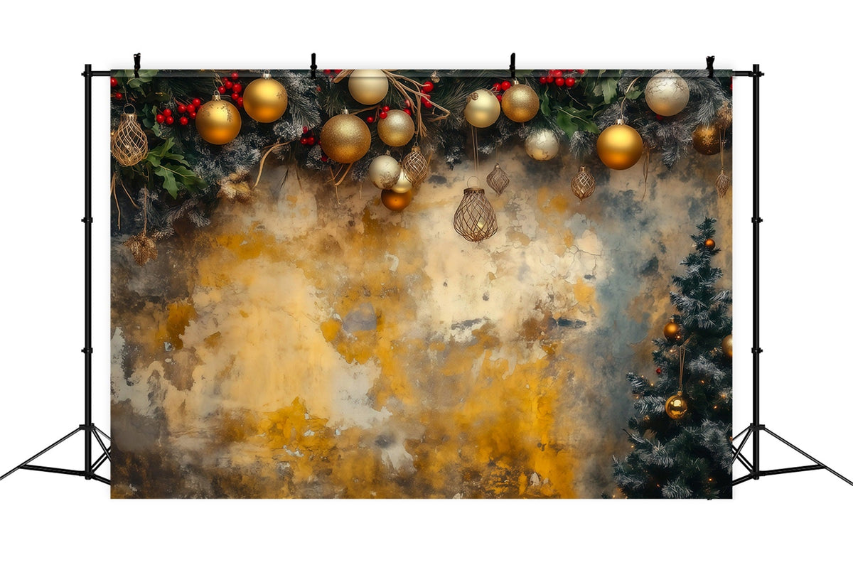 Fond De Boule De Noël Guirlande Murale D'Ornements Dorés Décors De Studio Pour Noël RR69-56