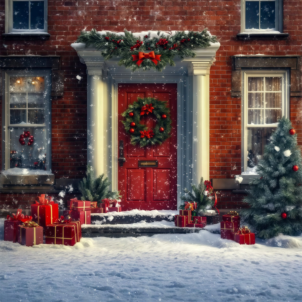 Décor De Maison De Noël Cadeaux De La Porte Rouge Neigeuse Décors Photo De Noël RR69-71