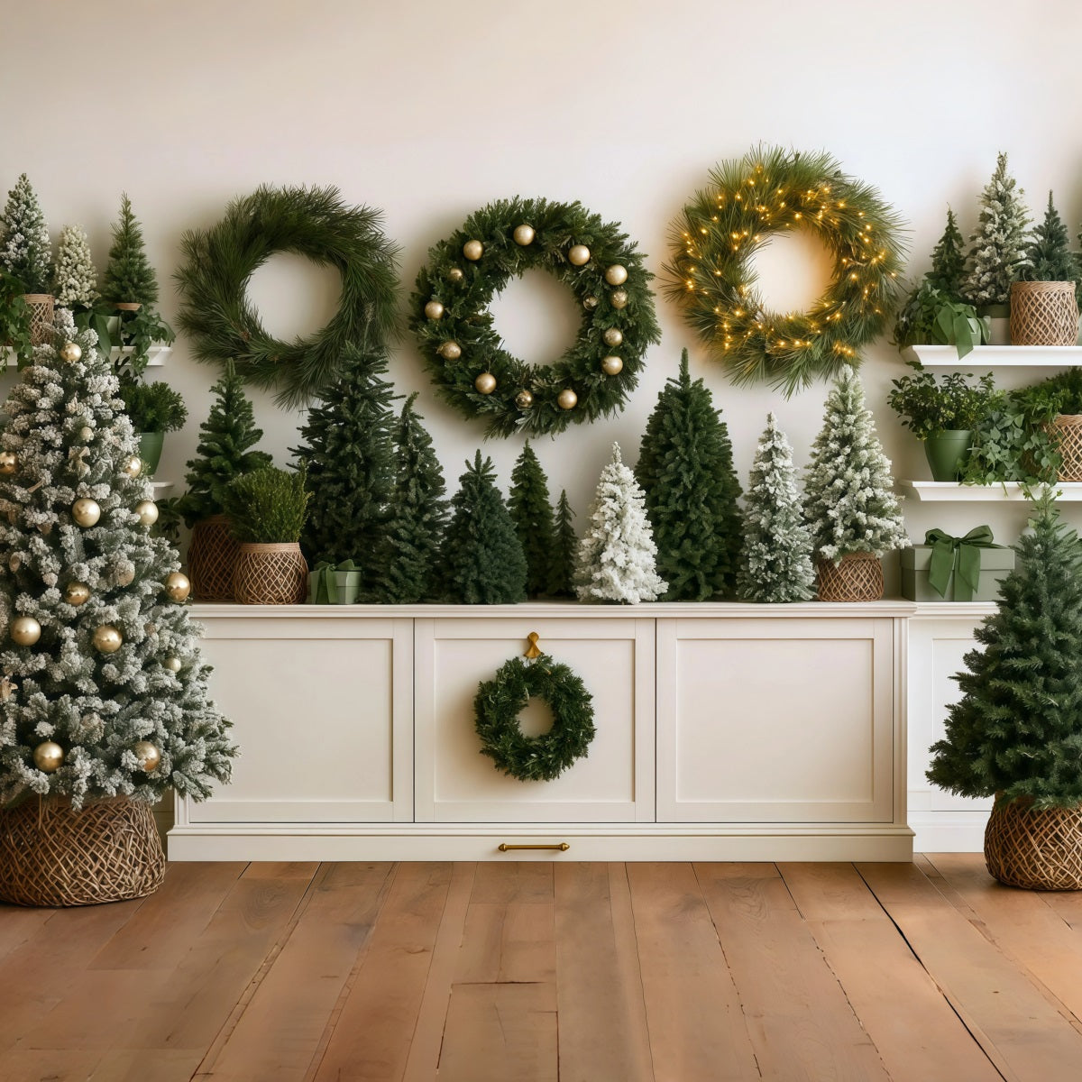 Décor De Verdure De Noël Mur D'Exposition De Couronnes De Noël Décors De Noël Pour Photos RR69-78