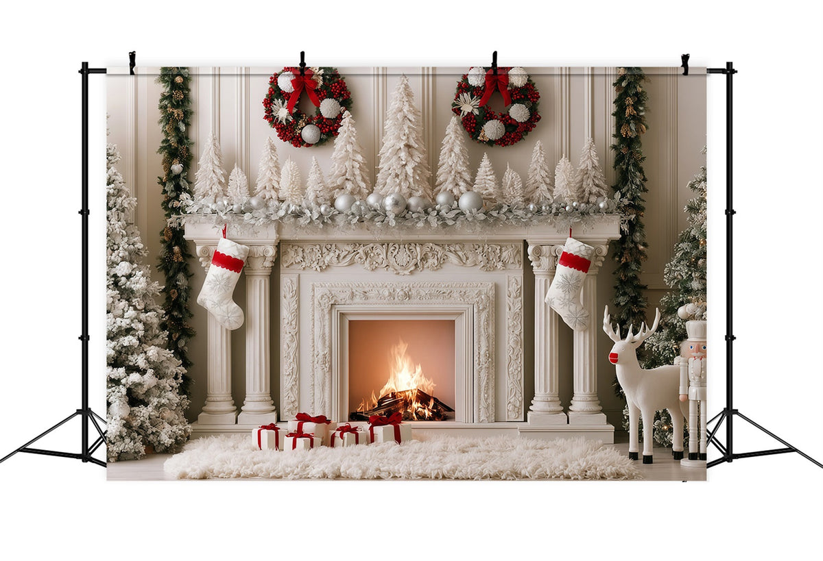 Fond De Cheminée De Noël Décoration De Cheminée Blanche Comme Neige Décor De Noël Pour Studio RR69-80