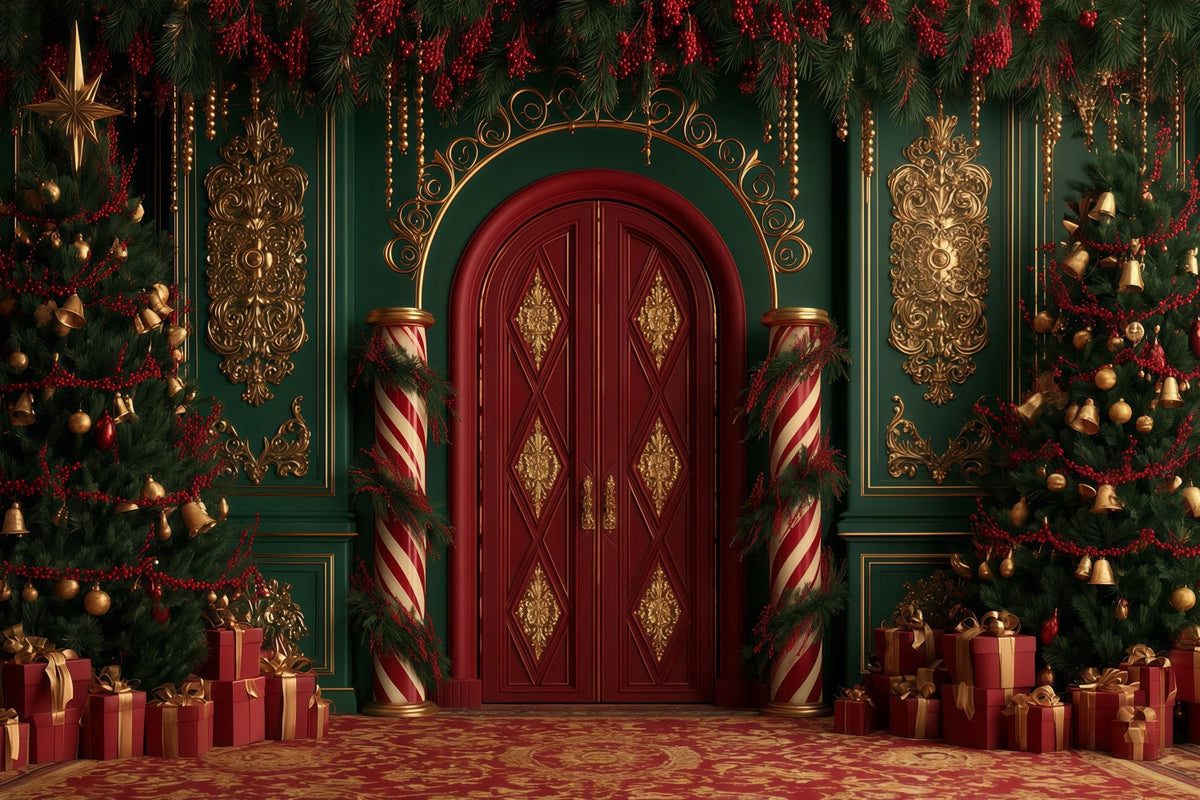 Décor De Noël Victorien Entrée Du Palais De La Canne À Sucre Fond En Mousseline De Noël RR69-83