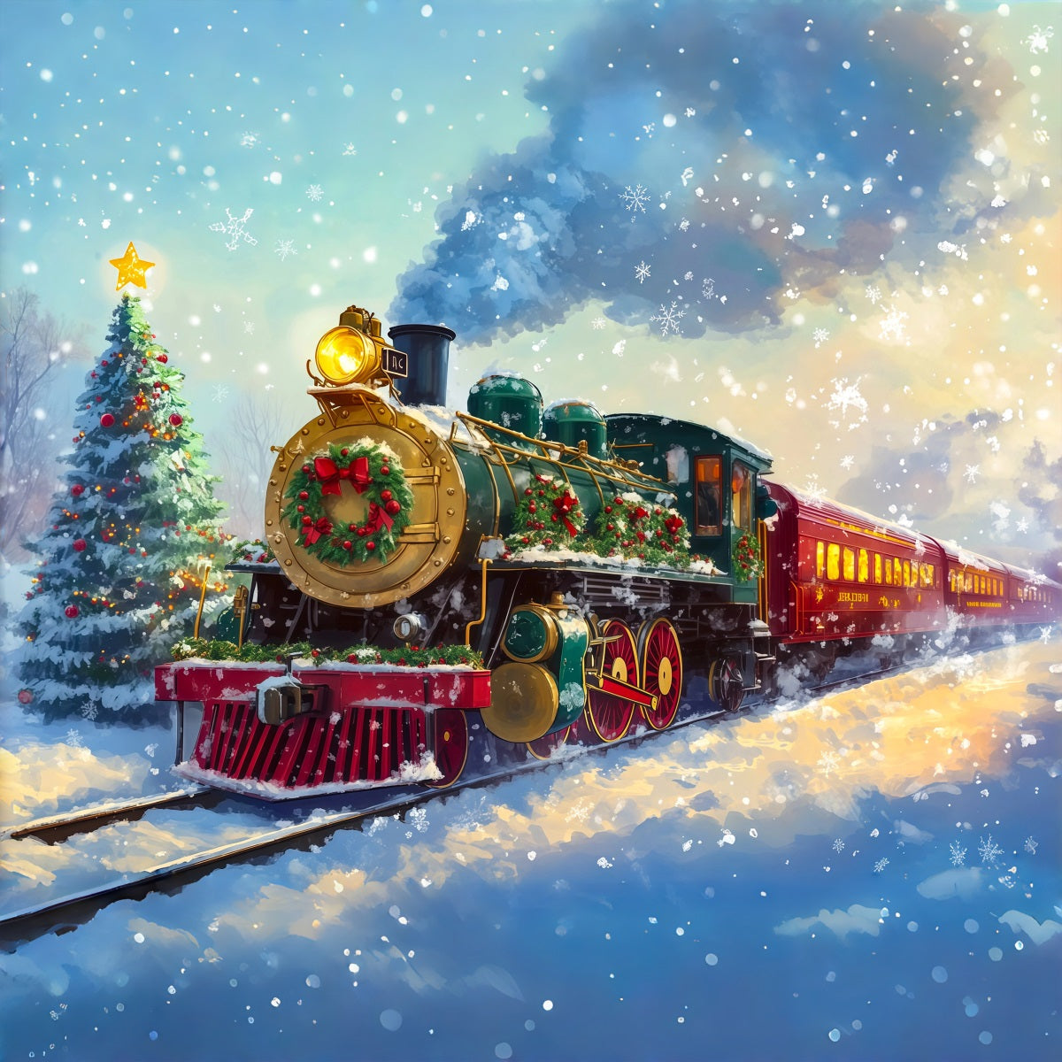 Fond De Train De Noël Voyage Festif En Train À Vapeur Décor De Noël RR69-92