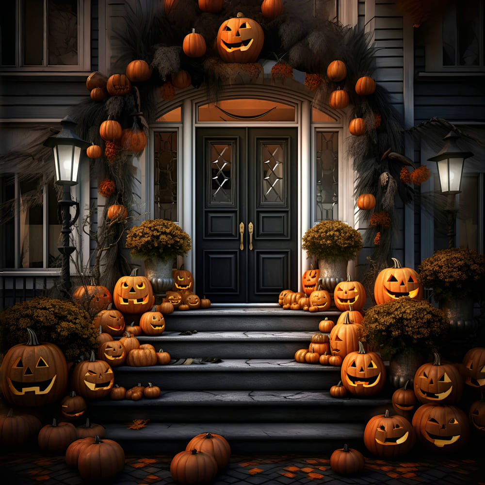 Toile de Fond de Citrouilles de Porte d'Entrée d'Halloween RR7-105
