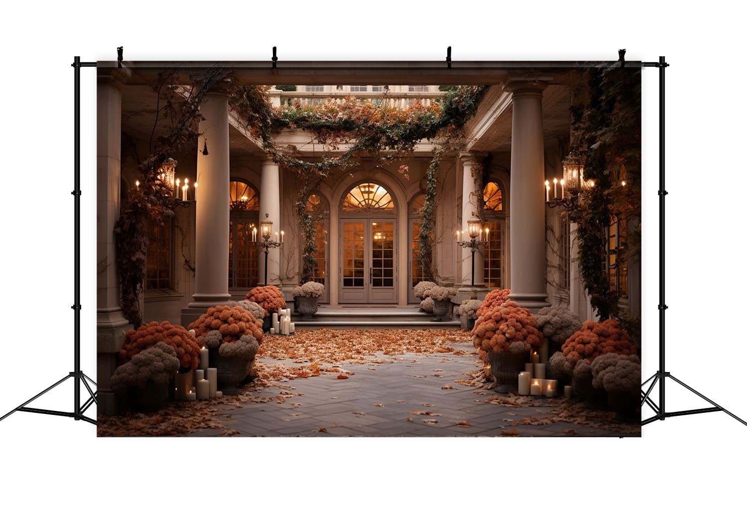 Toile de Fond de Photographie de Maison avec Fleurs d'Automne RR7-167