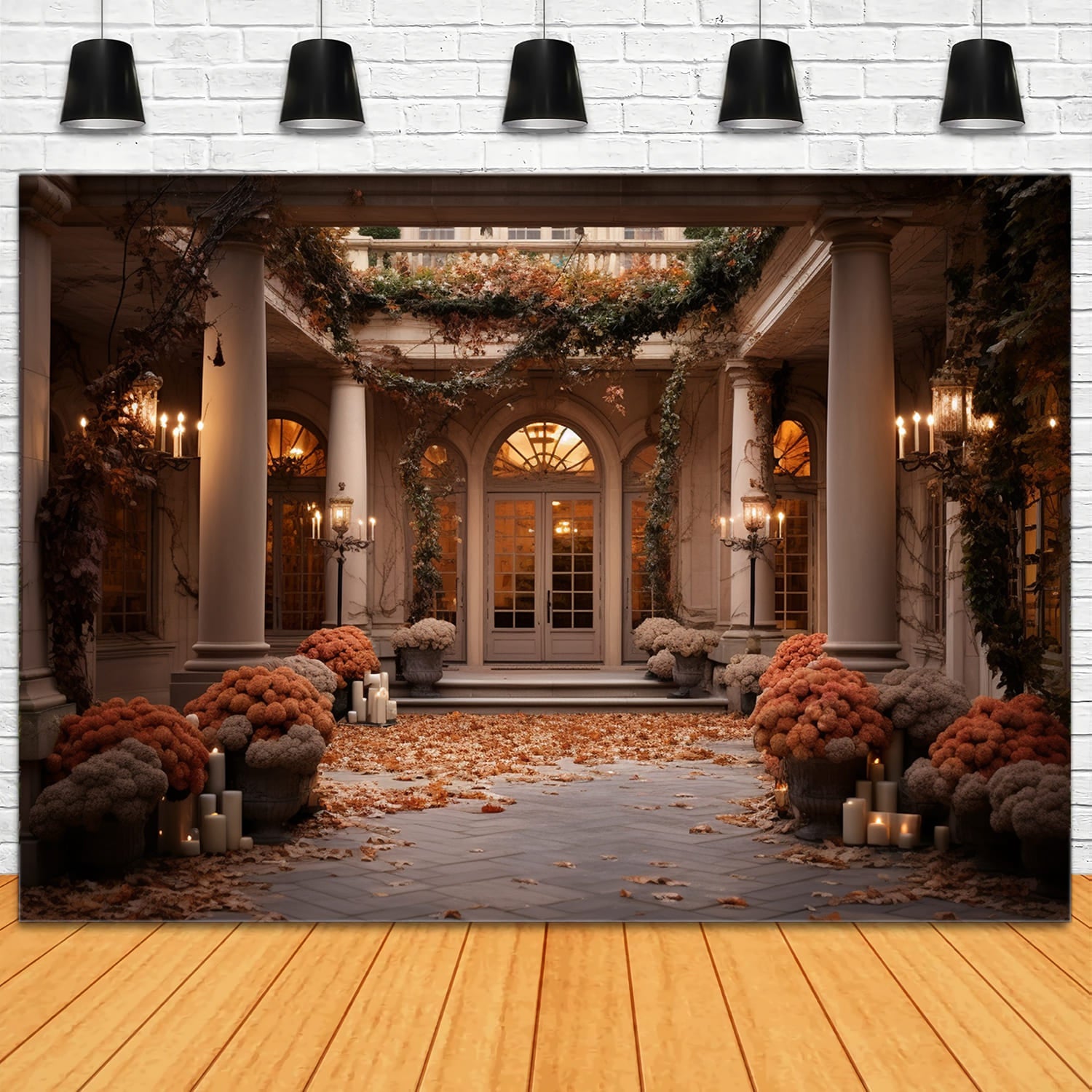 Toile de Fond de Photographie de Maison avec Fleurs d'Automne RR7-167