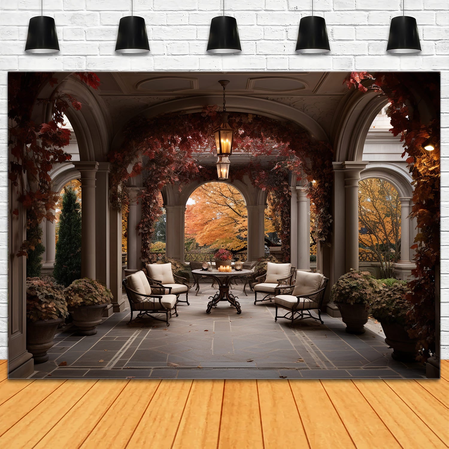 Toile de Fond de Cour Décorée avec Feuilles d'Érable d'Automne RR7-168