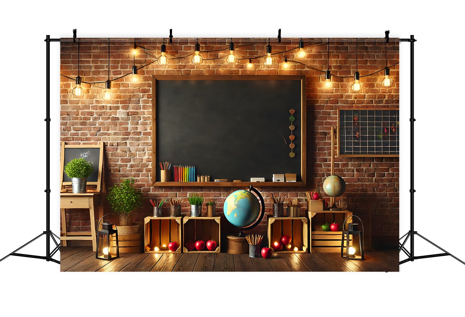 Toile de Fond de Tableau Noir avec Mur de Briques pour la Rentrée RR7-245