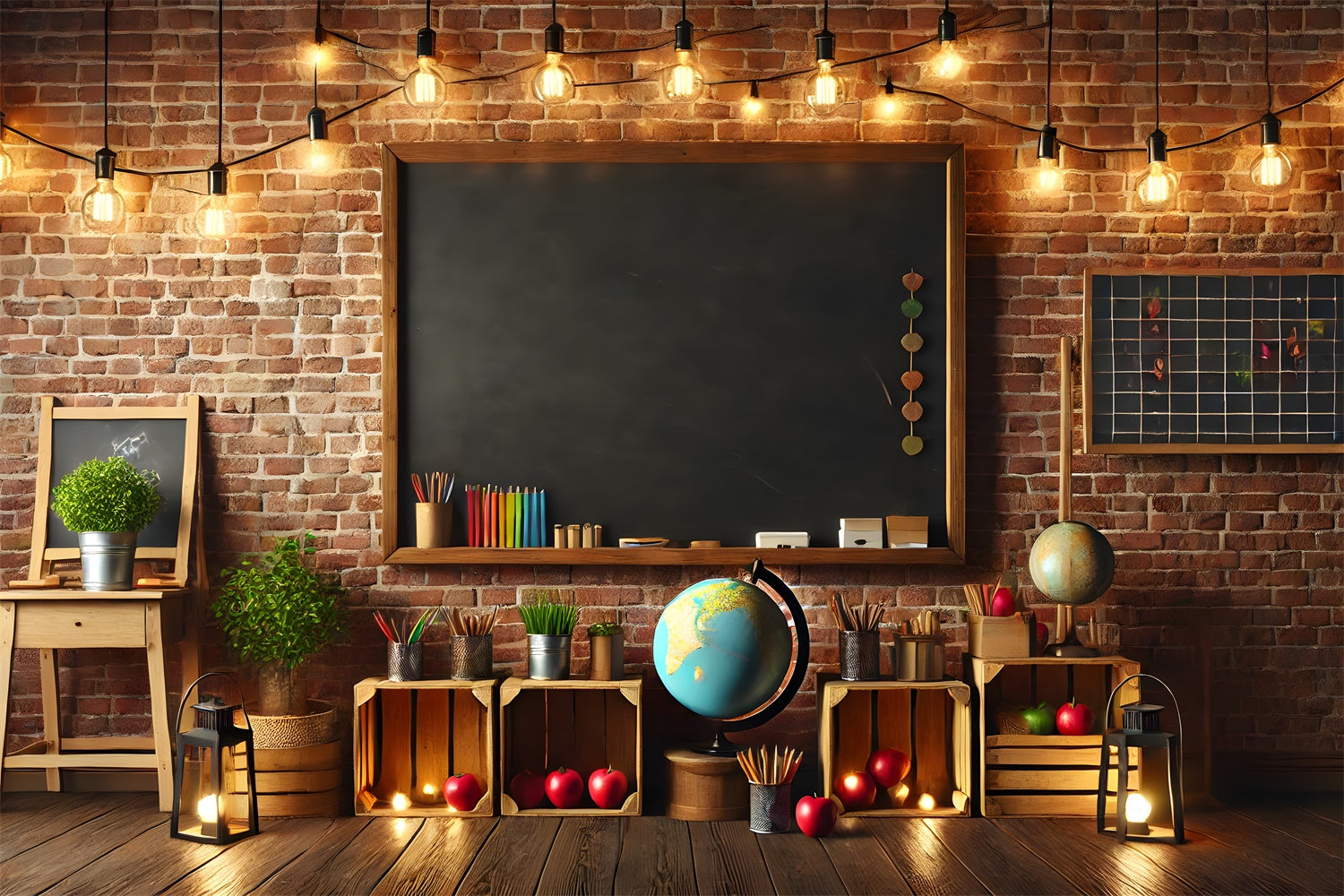 Toile de Fond de Tableau Noir avec Mur de Briques pour la Rentrée RR7-245