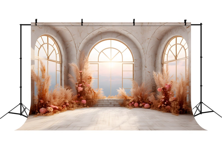 Toile de fond de l'élégance d'automne Arche florale en herbe de pampa RR7-248