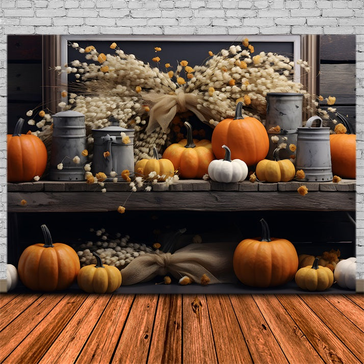 Toile de fond de gerbe de citrouilles et de blé rustique d'automne RR7-289