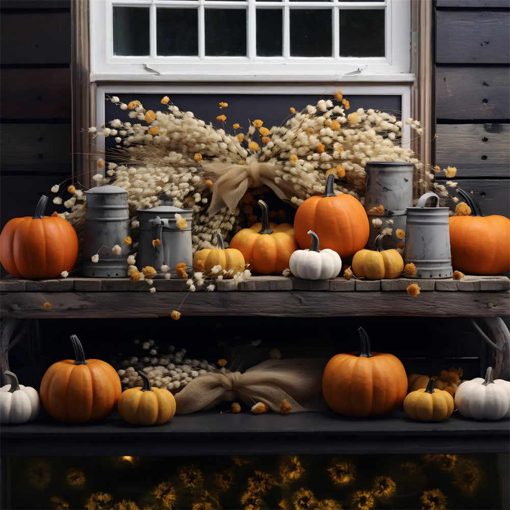 Toile de fond de gerbe de citrouilles et de blé rustique d'automne RR7-289