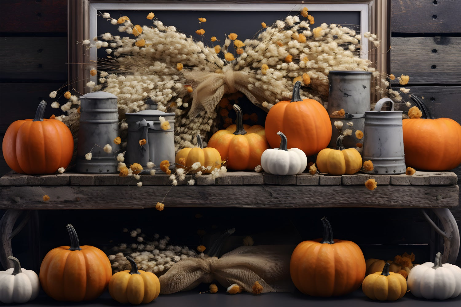 Toile de fond de gerbe de citrouilles et de blé rustique d'automne RR7-289