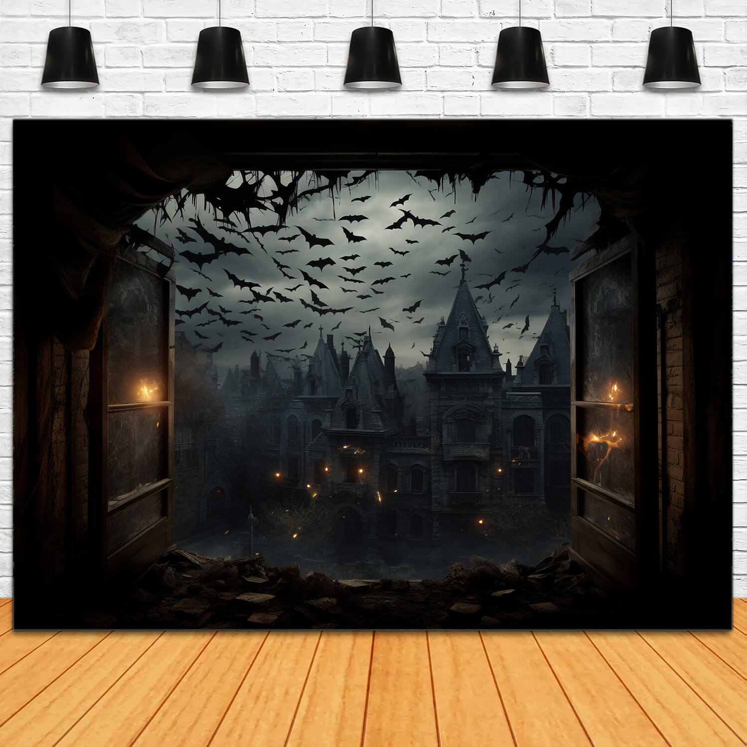 Toile de Fond de Photographie de Chauves-Souris de Château Effrayant d'Halloween RR7-31