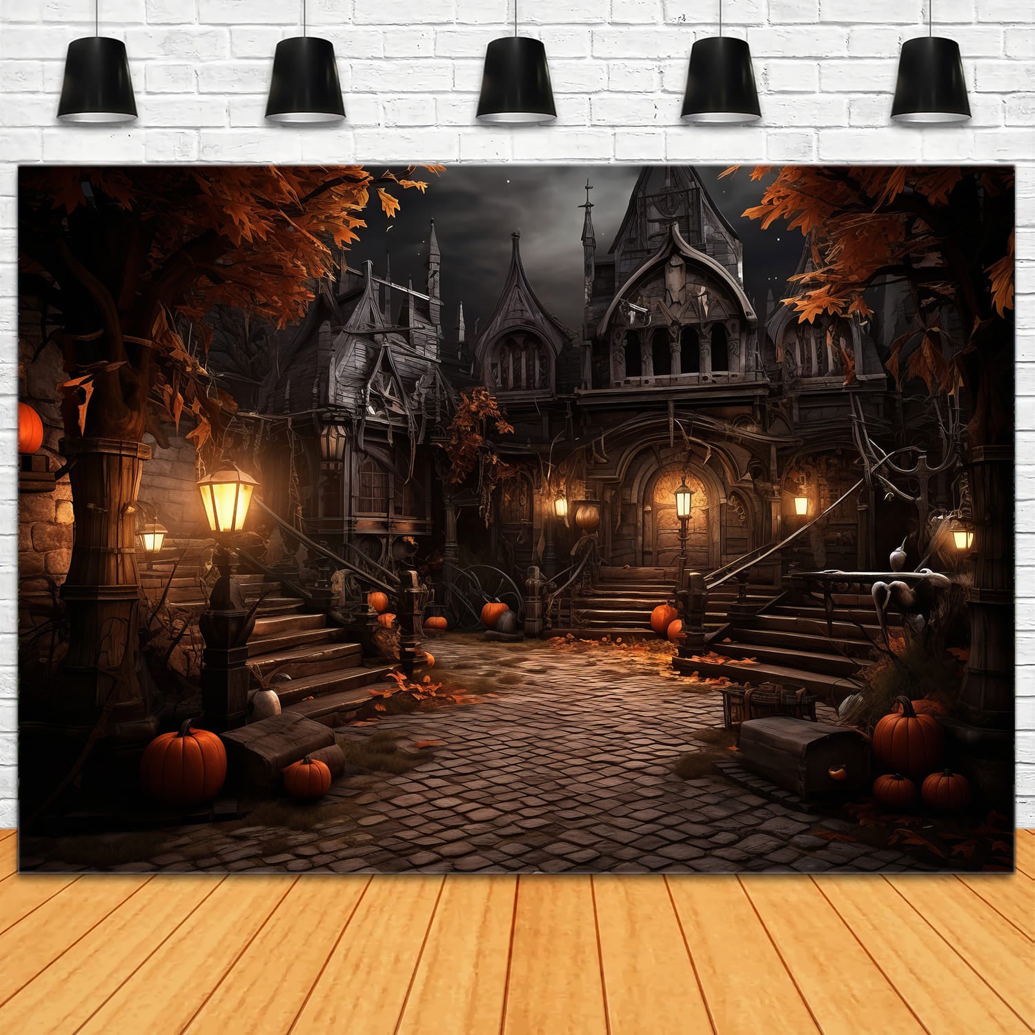 Toile de Fond de Bâtiment Abandonné avec Citrouille d'Halloween RR7-45