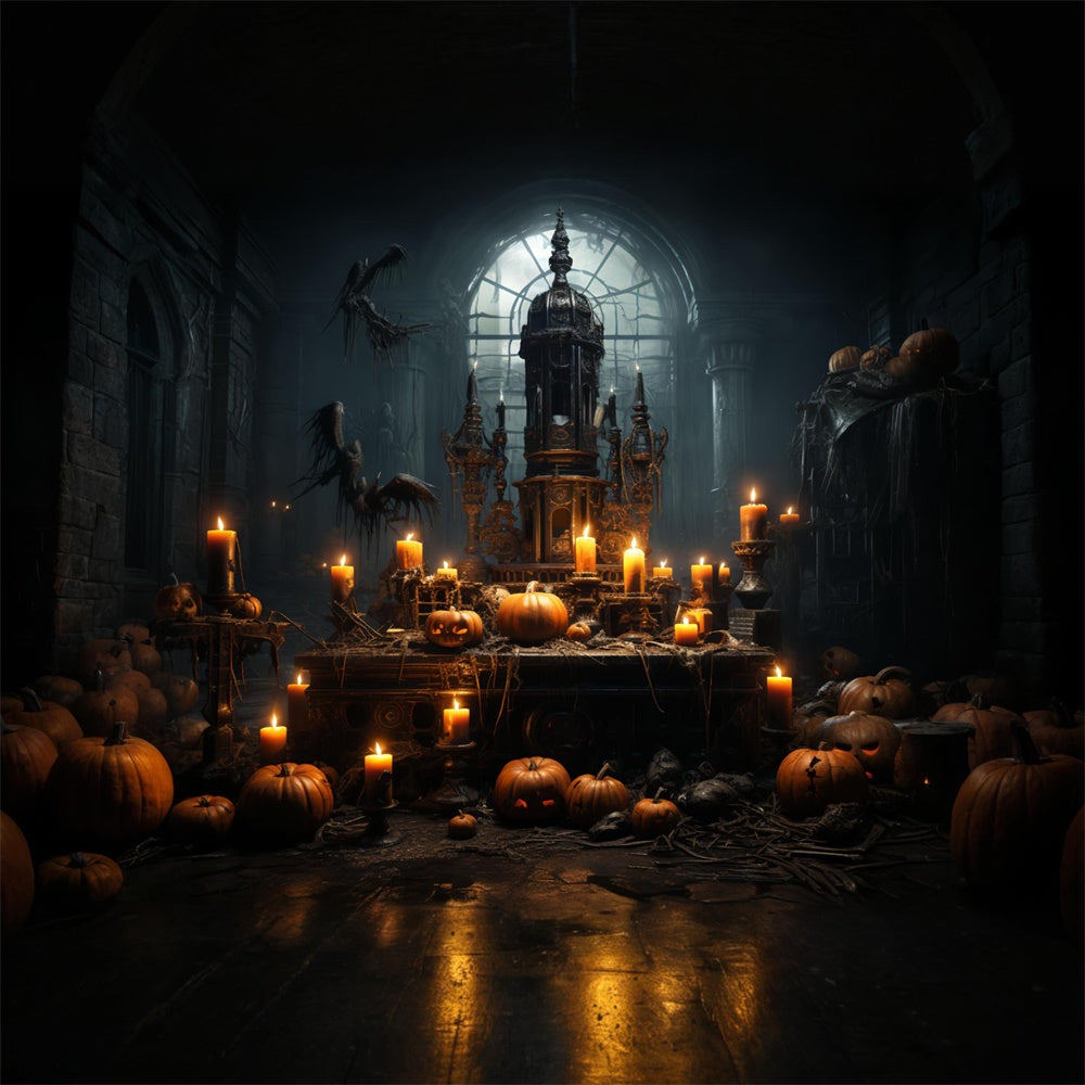 Toile de fond de pièce sombre d'horreur avec bougies Halloween RR7-514