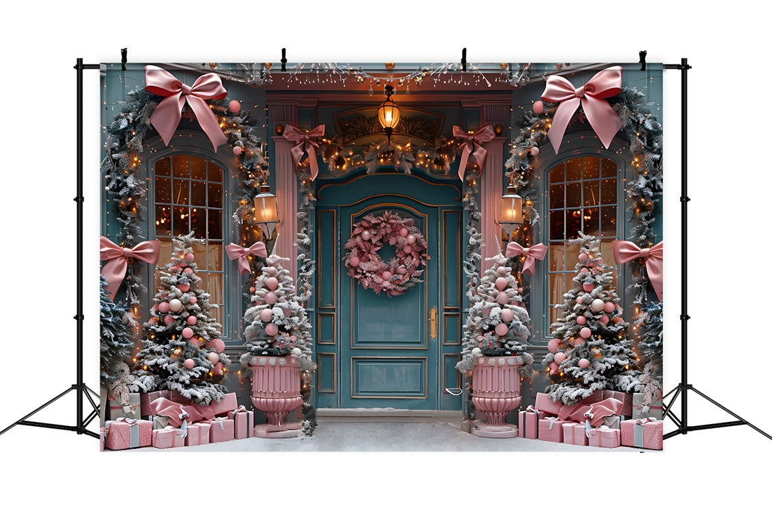 Toile de fond de Noël avec Décor Élégant et Nœud Rose pour Porte RR7-566