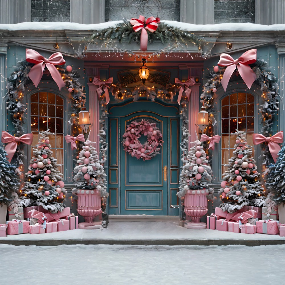 Toile de fond de Noël avec Décor Élégant et Nœud Rose pour Porte RR7-566