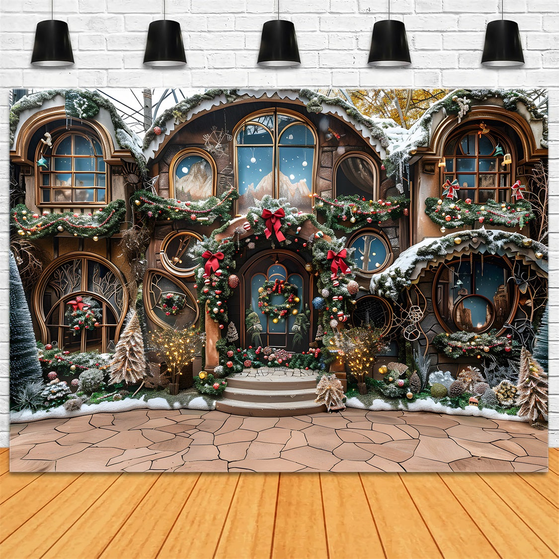 Toile de fond de Noël Merveille du Cottage Rustique RR7-568