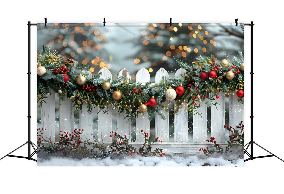 Toile de fond de Noël Clôture Joyeuse avec Guirlande RR7-580