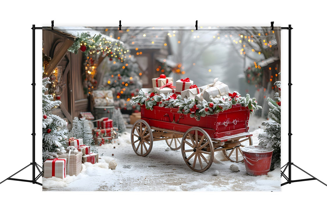 Toile de fond de Noël Charrette de Cadeaux du Village Festif RR7-595