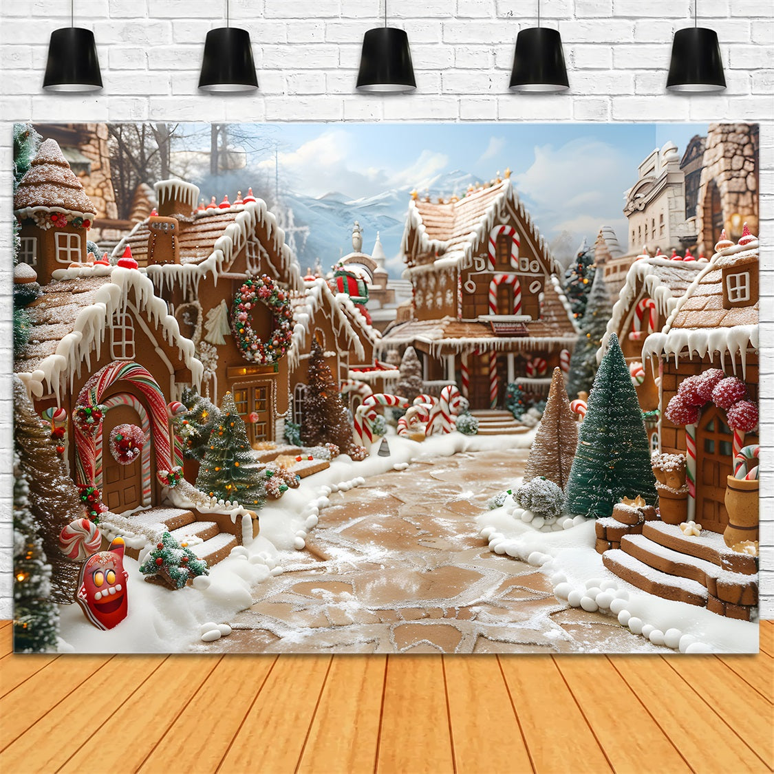 Toile de fond de Noël Village en Pain d’Épice Enchanté RR7-607