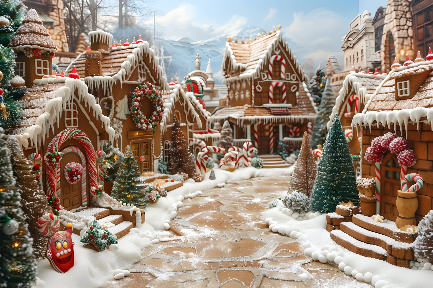 Toile de fond de Noël Village en Pain d’Épice Enchanté RR7-607
