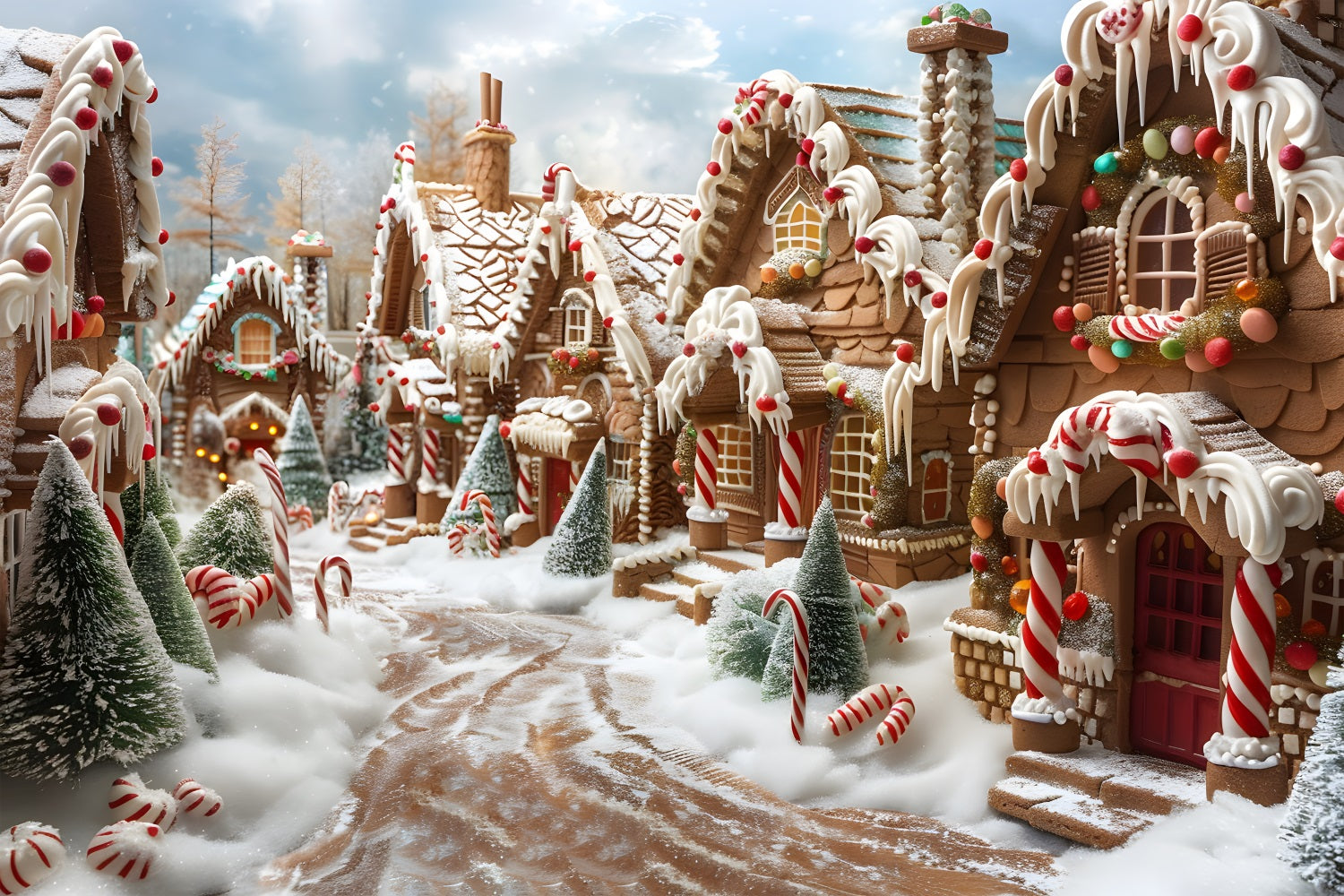 Toile de fond de Noël Allée en Bonbon Pain d’Épice RR7-608