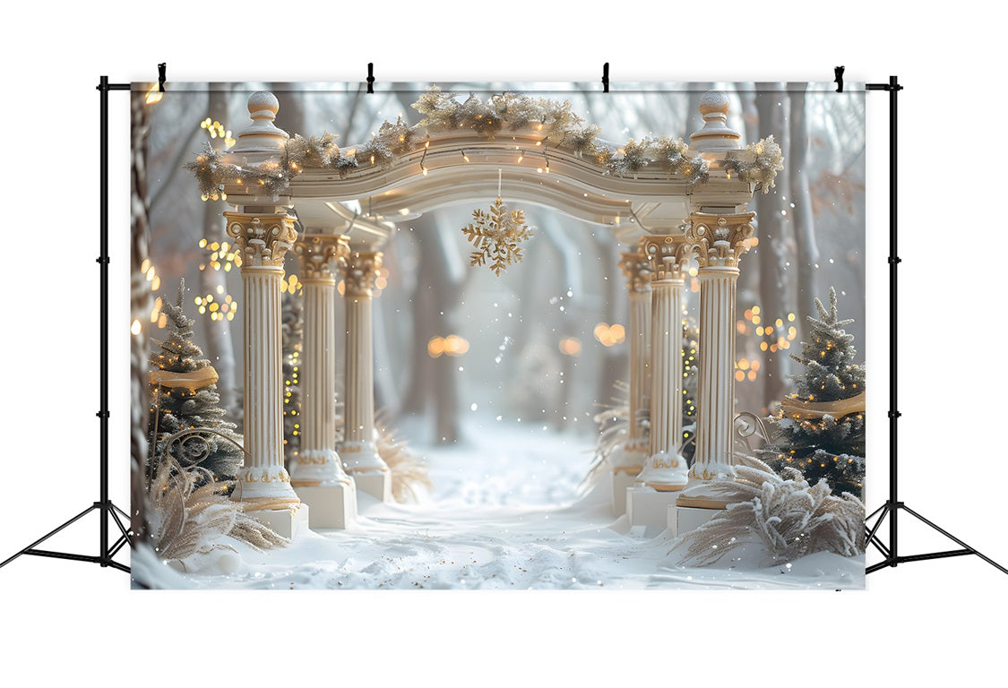Toile de fond de Noël Arche Enneigée avec Flocons RR7-613