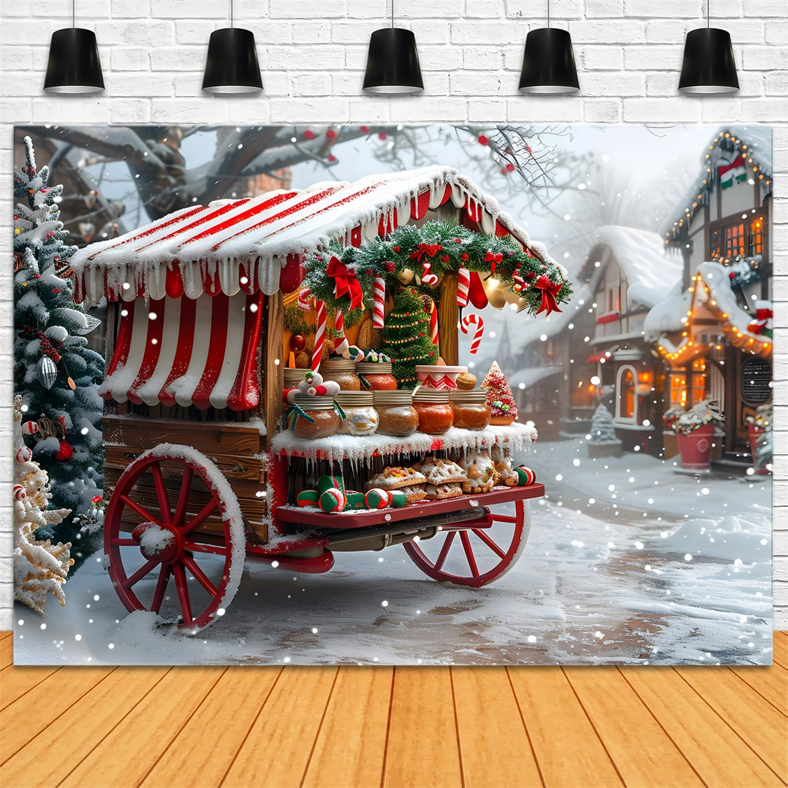 Toile de fond de Noël Charrette de Sucreries et Délices RR7-622