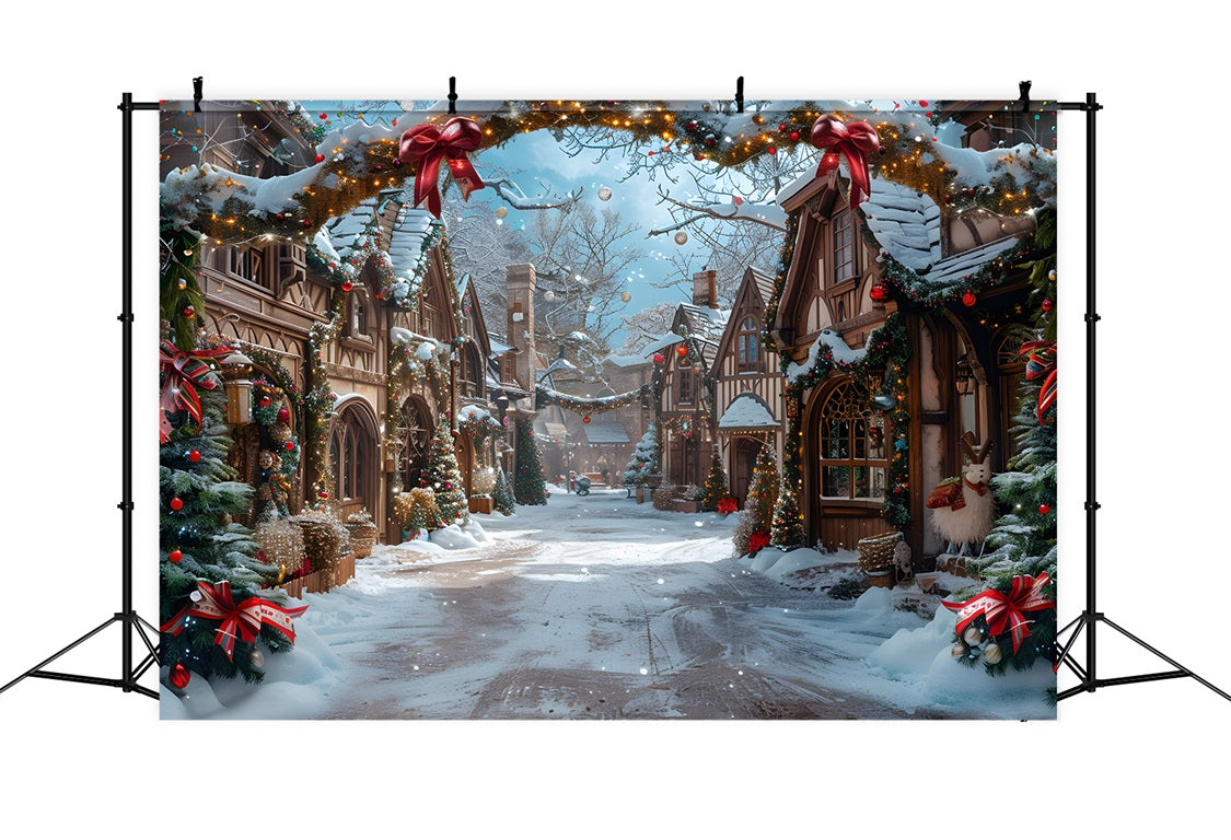 Toile de fond de Noël Village Conte de Fées Enneigé RR7-638