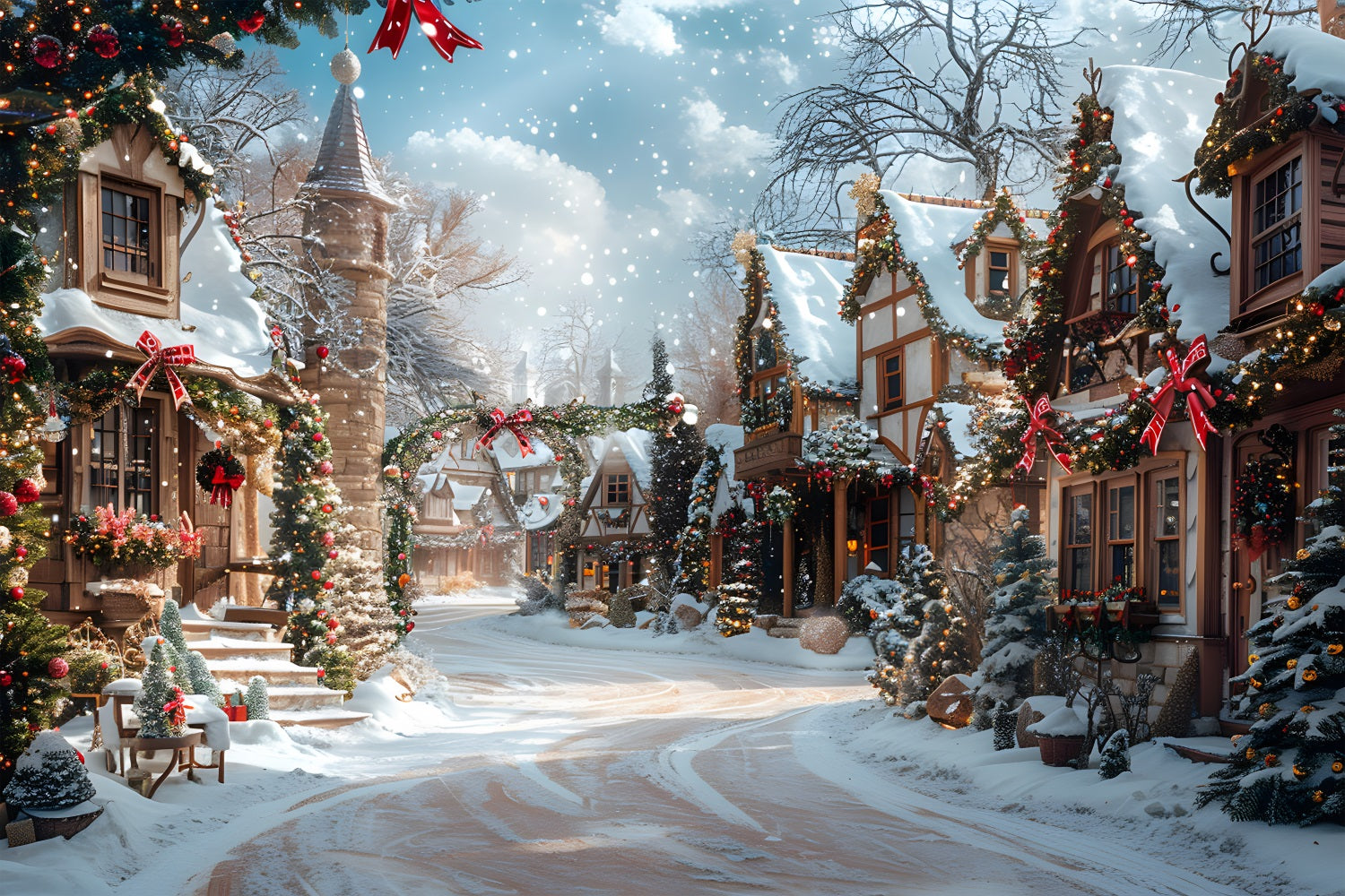 Toile de fond de Noël Rue Magique du Village RR7-639