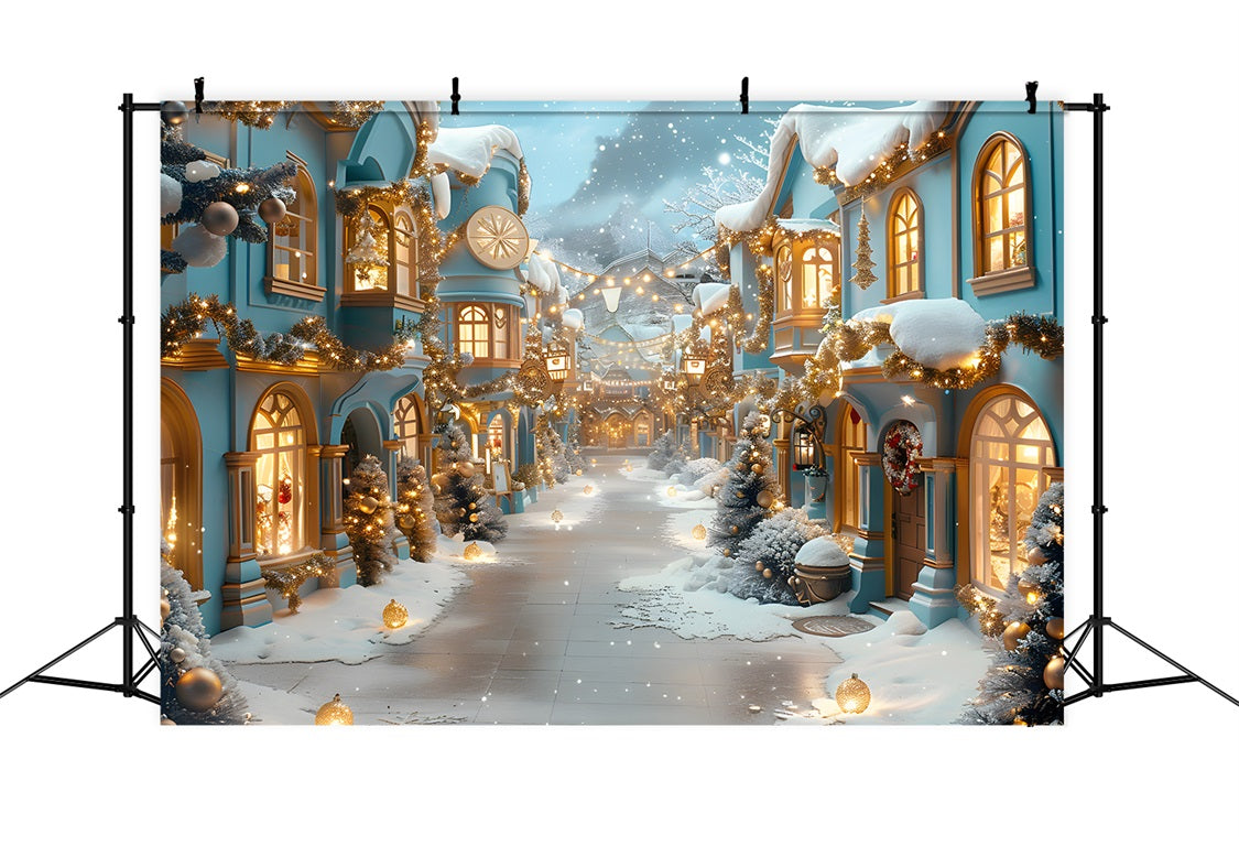 Toile de fond de Noël Allée Bleue Illuminée de Lanternes RR7-648