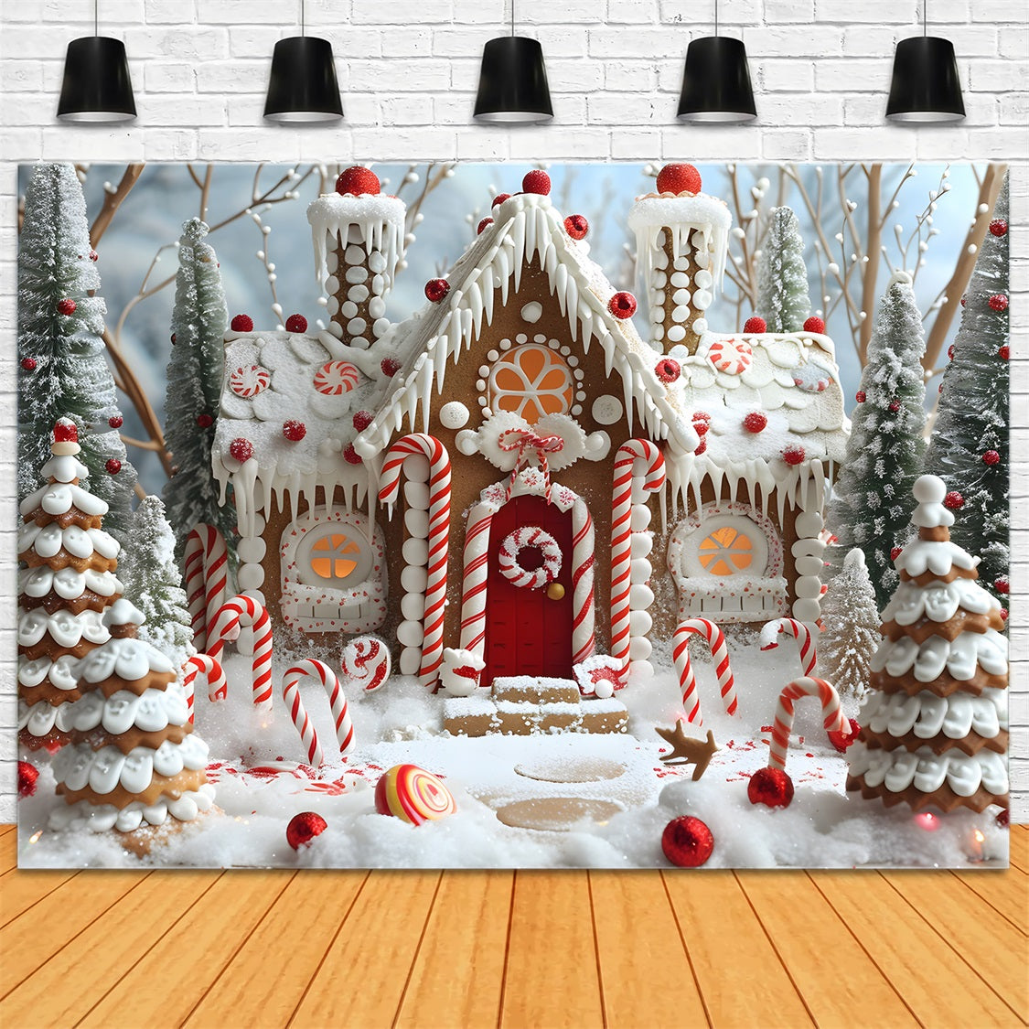 Toile de fond de Noël Maison en Pain d’Épice et Sucre d’Orge RR7-656