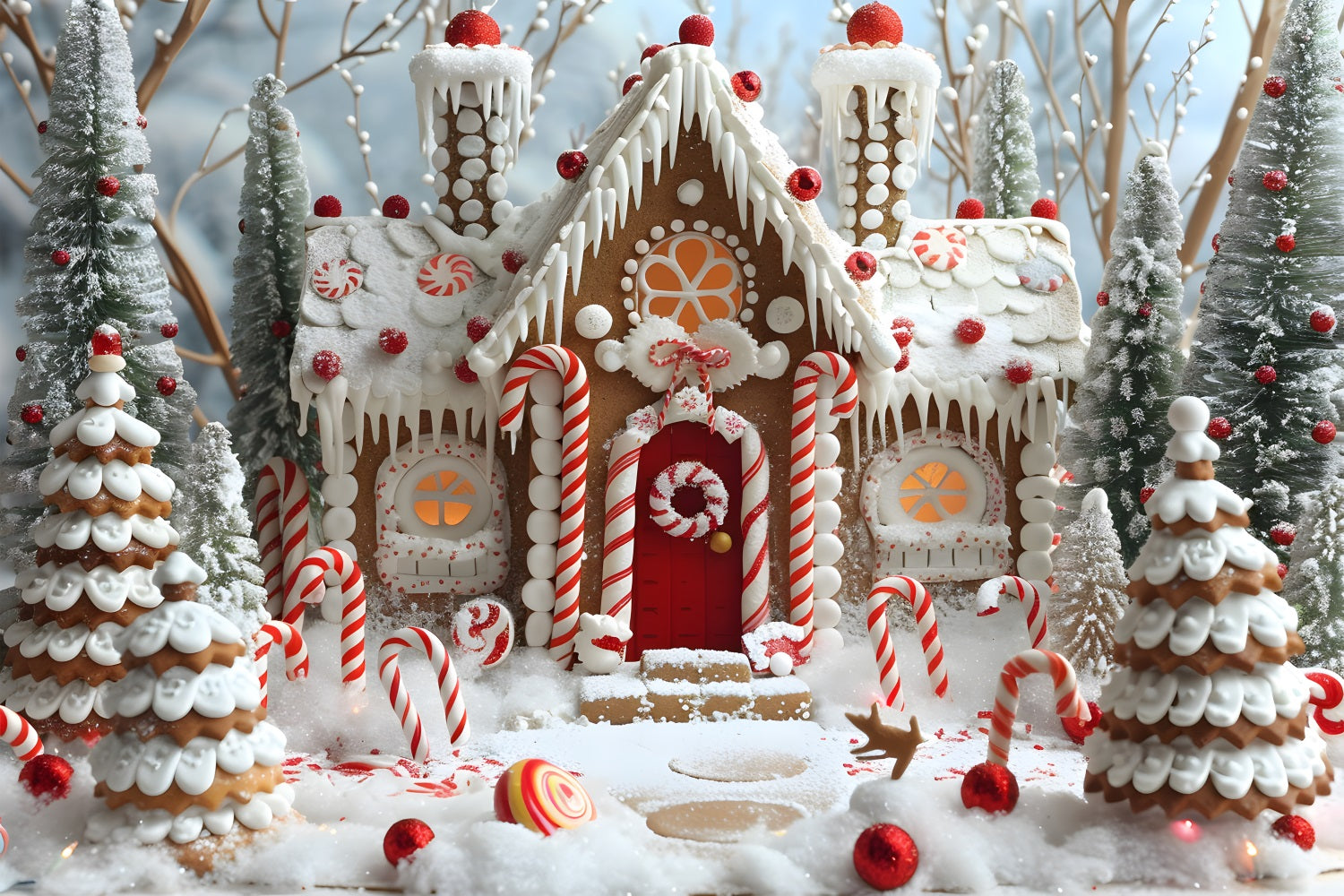 Toile de fond de Noël Maison en Pain d’Épice et Sucre d’Orge RR7-656