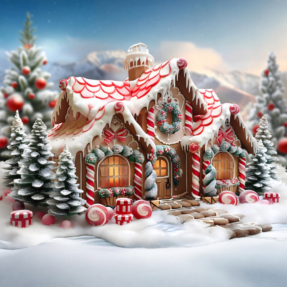 Toile de fond de Noël Cottage en Pain d’Épice et Sucre d’Orge RR7-659