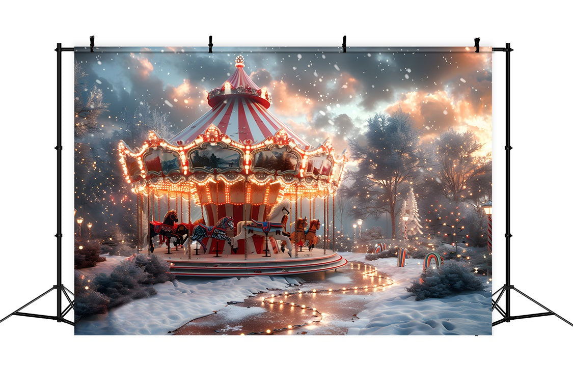 Toile de fond de Noël Carrousel en Hiver Merveilleux RR7-674