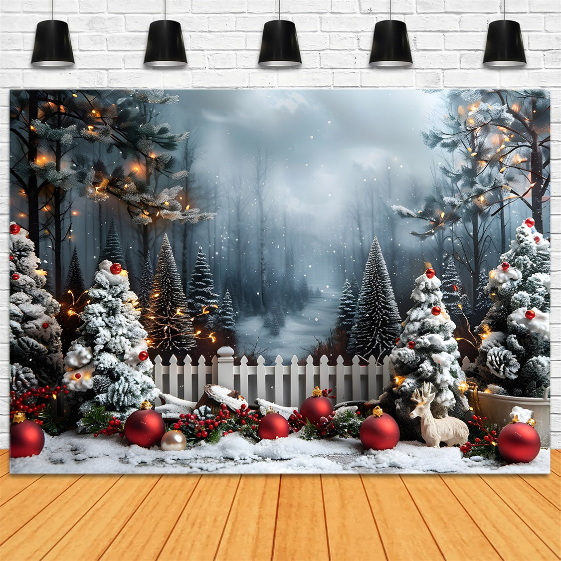 Toile de fond de Noël Scène Hivernale Enchantée en Forêt RR7-704