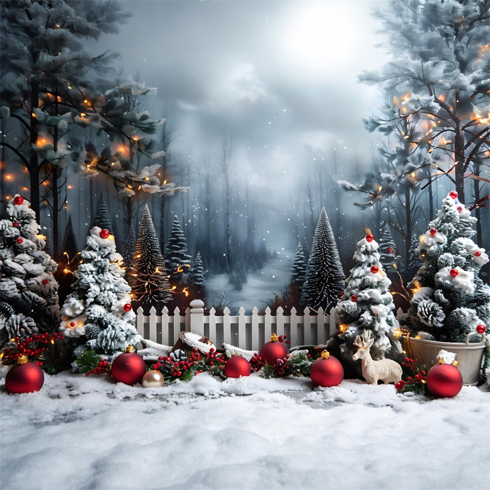 Toile de fond de Noël Scène Hivernale Enchantée en Forêt RR7-704