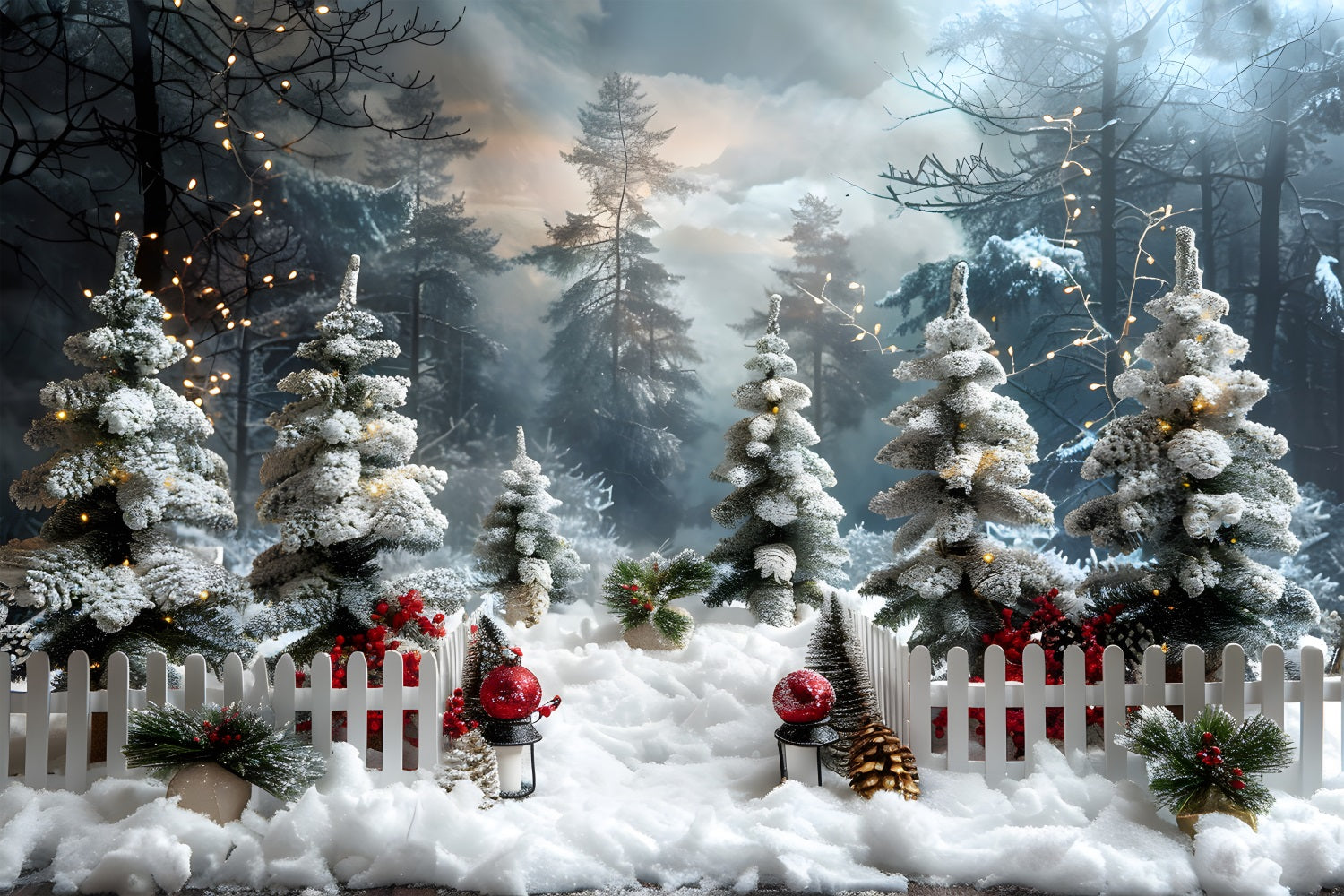 Toile de fond de Noël Forêt Hivernale Merveilleuse RR7-706